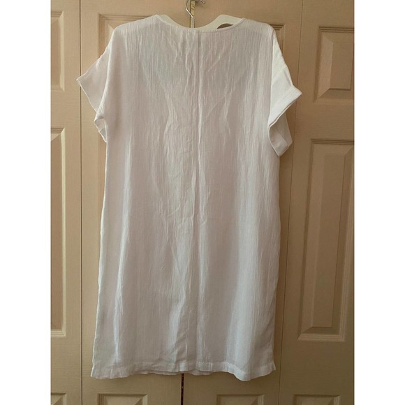 White Old Navy Short Sleeve Cocoon Dress Navy Embroidery Calla Lily Large Tall - Picture 8 of 15